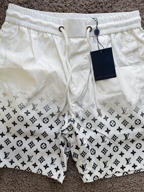 Louis Vuitton White and Black Gradient Monogram Swim Shorts
